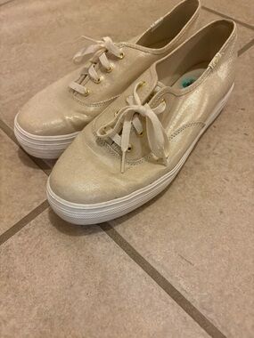 Keds Cream Metallic Canvas Lace-Up Platform Sneakers
